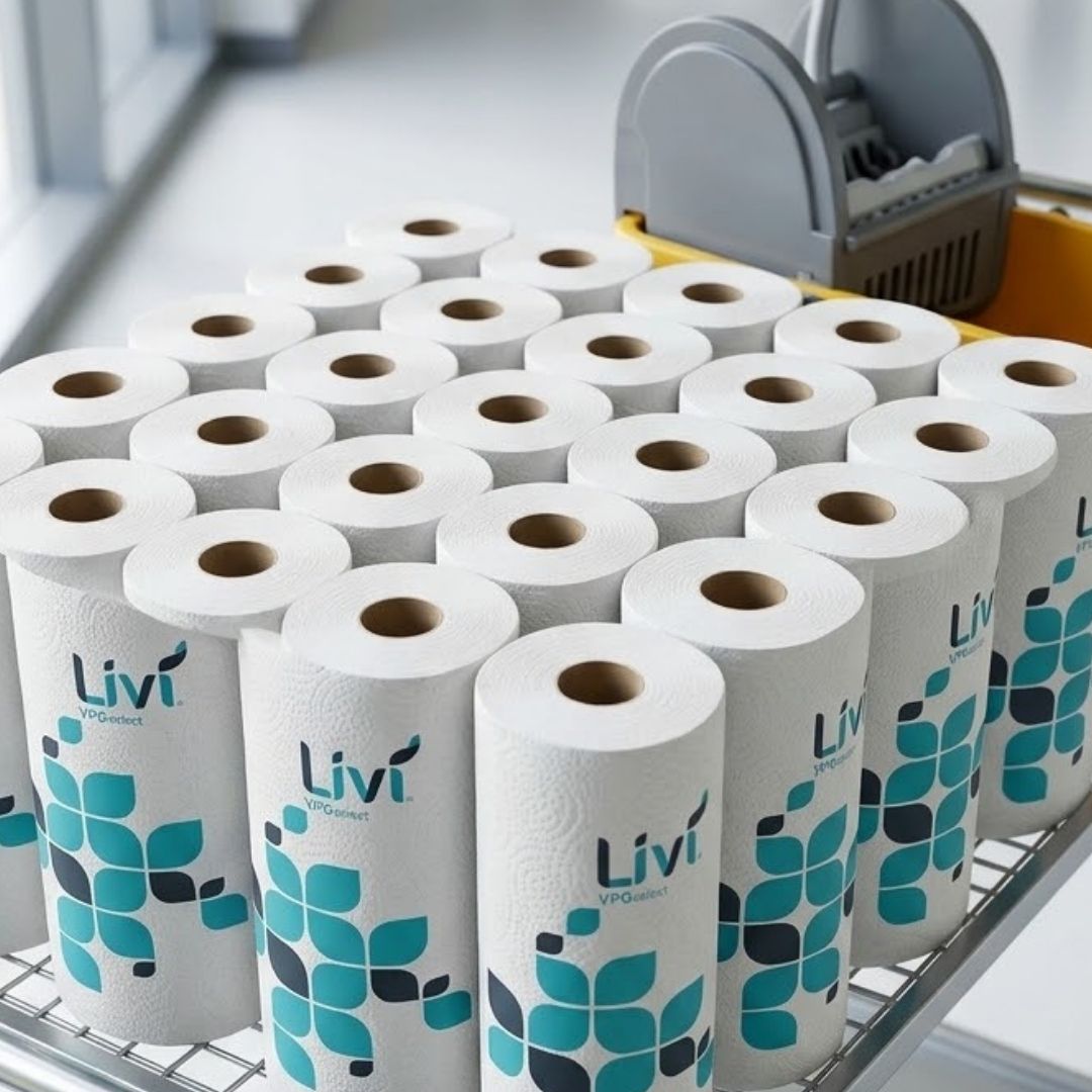Commercial mop bucket and bulk paper towels